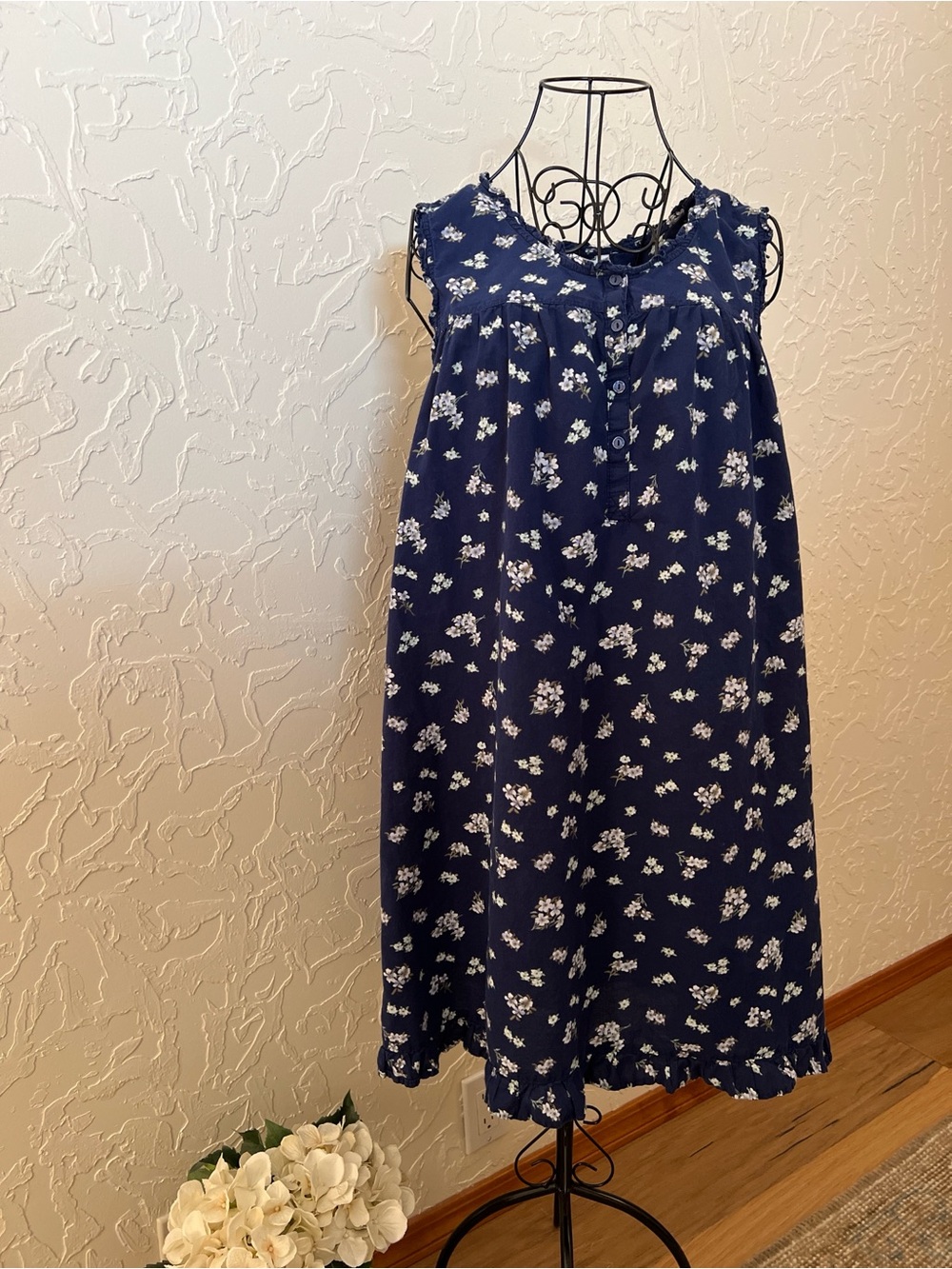 Adonna Navy Blue Floral Short Ruffle Nightgown